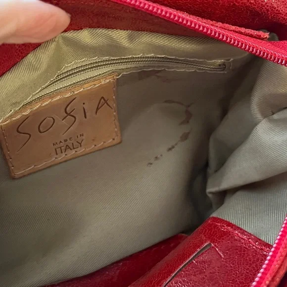 Italian Red Leather Chain Shoulder or Crossbody Bag Sofia designs Pewter Chain - Picture 15 of 16